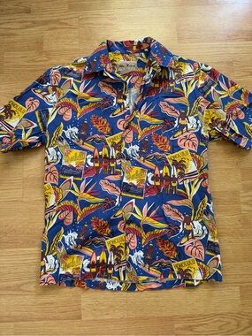 Vtg 70s 80s Blue Hawaii Surf Scenic Aloha Shirt Small